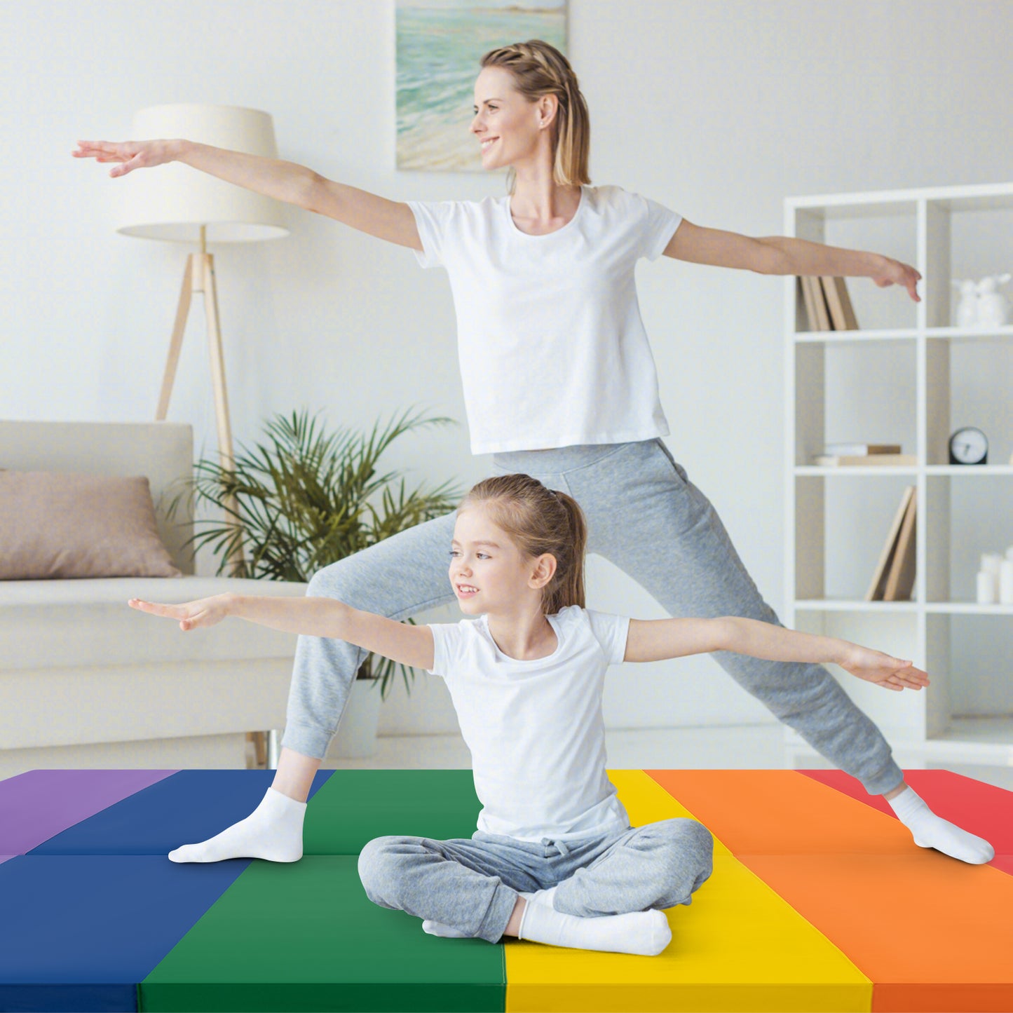 Gymnastics Mat Tri-Fold Thick Tumbling Mat with Hook and Loop Fasteners-Colourful