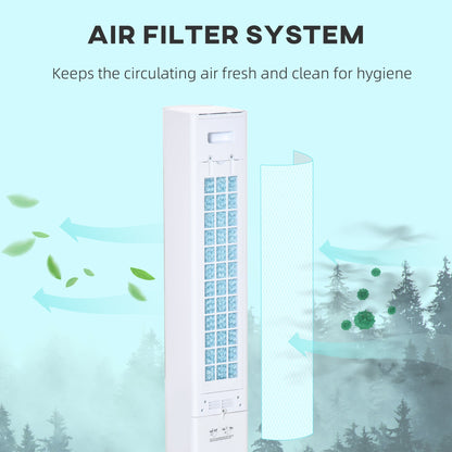 HOMCOM Portable Air Cooler, 3L Tank Evaporative Ice Cooling Tower Fan with 3 Modes, 3 Speeds, Remote, Timer, 60Â° Oscillating, Portable Swamp Cooler for Home Bedroom, White