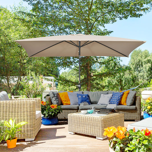 Outsunny 3x2m Garden Parasol Umbrella with Aluminium Pole, Tilt and Crank, Rectangular Outdoor Table Parasol Sun Shade for Patio, Khaki
