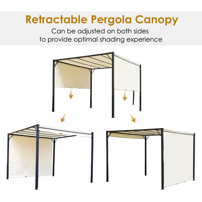 Outsunny Metal Pergola With Canopy Sliding Pergola Canopy 3Lx3Wx2.3H m Garden Gazebo Party Tent Sun Shelter Cover - Cream White/Black