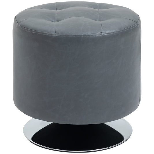 HOMCOM 360 Swivel Foot Stool Round PU Ottoman with Thick Sponge Padding and Solid Steel Base, Grey