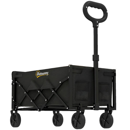 Outsunny 60L Foldable Festival Trolley on Wheels, Collapsible Wagon Cart with Drop-Down Tailgate, Adjustable Handle, Black
