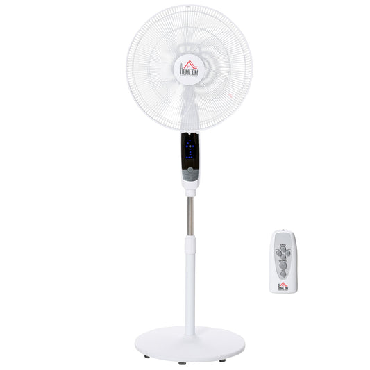 HOMCOM 16'' Pedestal Stand Fan, 3 Speed 3 Mode, 85 degrees Oscillation, LED Panel, 3M Remote Controller, Height Adjustable for Living Room, Bedroom, Garage, Office, Black and White