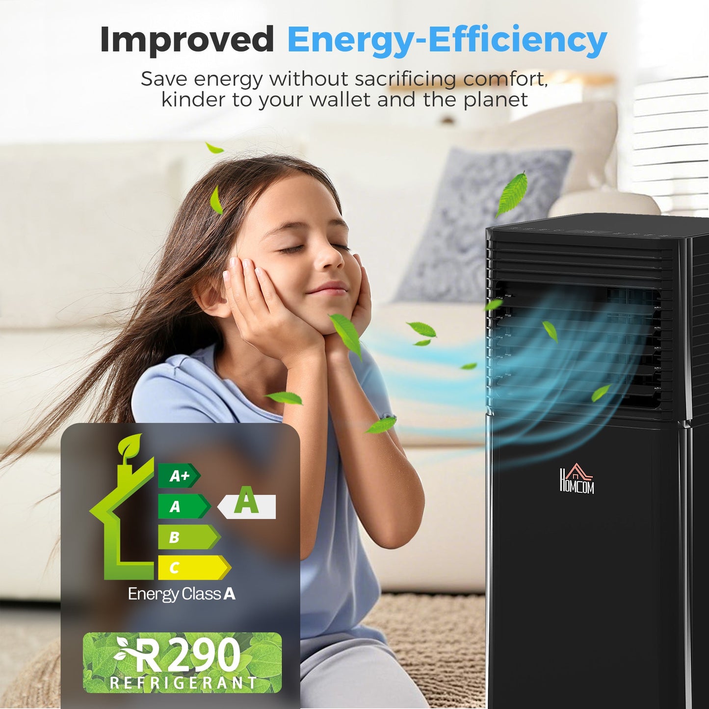 HOMCOM 5000 BTU 4-In-1 Portable Air Conditioner Unit Cooling Dehumidifying Ventilating  for Room up to 18mÂ², with Fan, Remote, 24H Timer, Window Mount Kit, R290, A Energy Efficiency