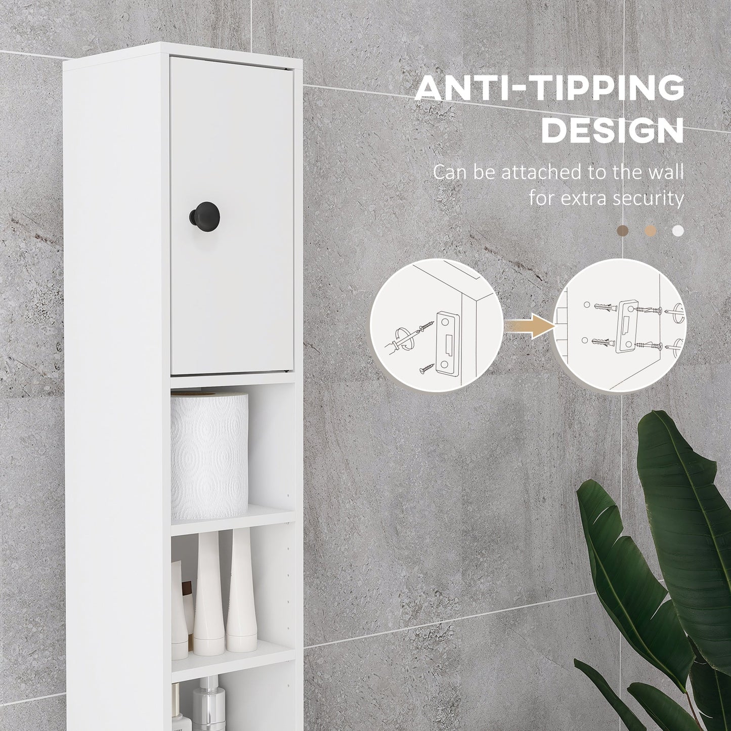 kleankin 180cm Slim Bathroom Cabinet, with Drawer, Shelves and Cupboards - White