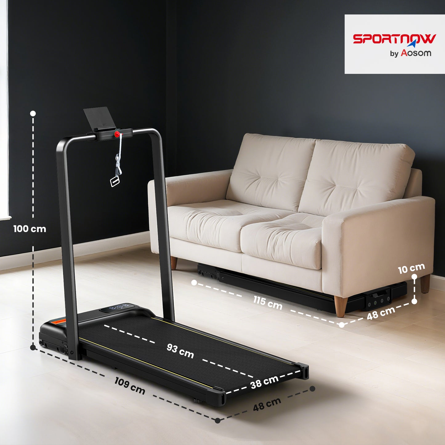 SPORTNOW Folding Walking Treadmill, Under Desk Walking Pad with Incline, Black