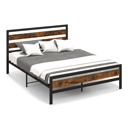 Double/King Size Bed Frame with Rustic Headboard and Footboard-King Size
