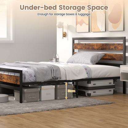 Double/King Size Bed Frame with Rustic Headboard and Footboard-King Size