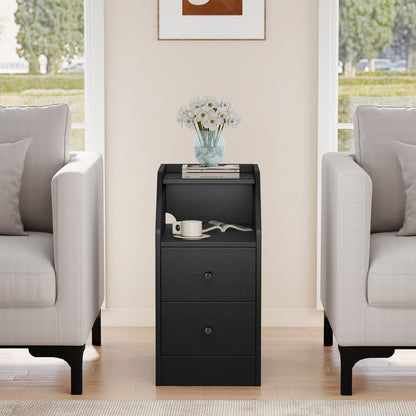 End Table with Charging Station & Storage Drawers for Small Space Living Room Bedroom-Black