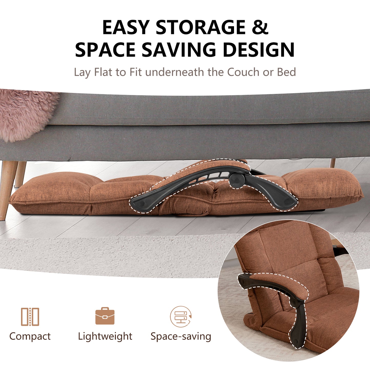 Floor Sofa Chair with 14-Position Adjustable Backrest-Brown