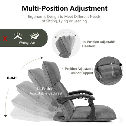 Floor Sofa Chair with 14-Position Adjustable Backrest-Grey
