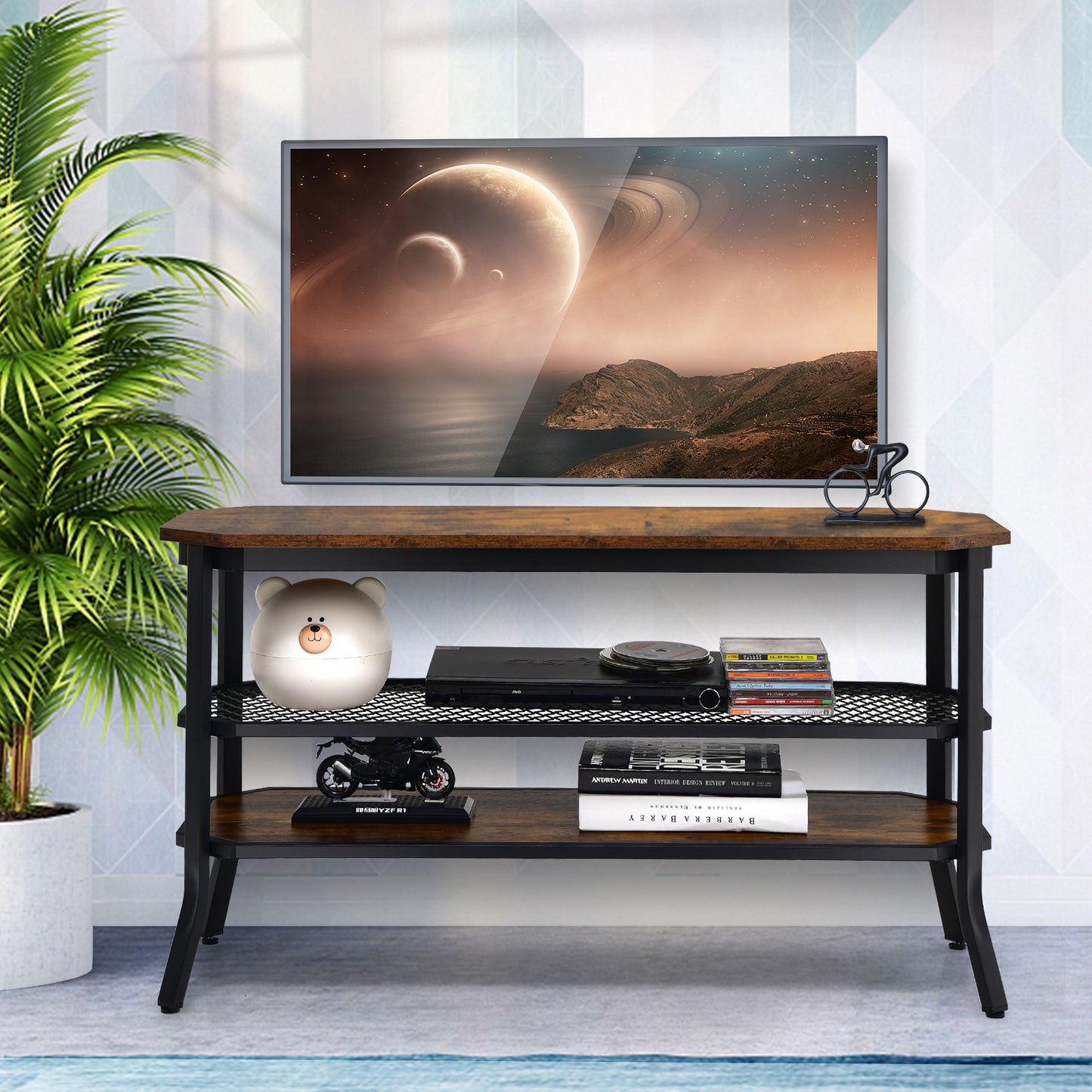 Industrial TV Stand for TVs up to 46 Inch-Rustic Brown