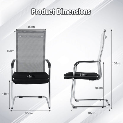 Set of 2 Office Guest Chairs with Metal Sled Base and Armrests-Grey