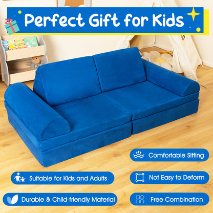 6 Pieces Modular Convertible  Kids Play Couch Sofa-Blue