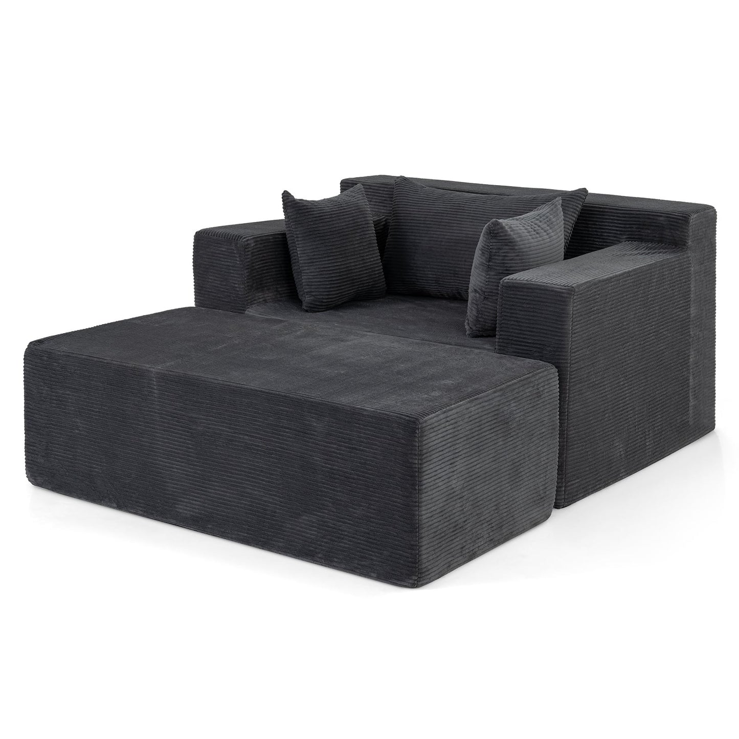 Single Foam Sofa with Ottoman and Pillows Bean Bag Chair No Assembly-Grey