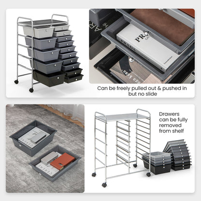 15 Drawer Rolling Storage Cart with 4 Wheels for Beauty Salon-Dark Grey