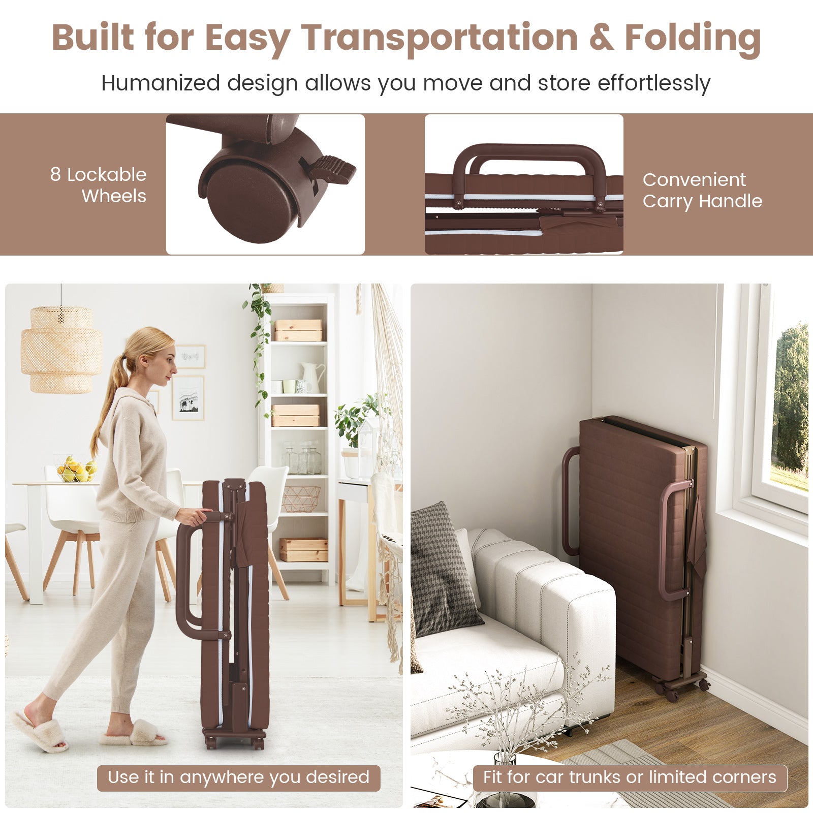 Folding Sofa Bed with Mattress-Brown