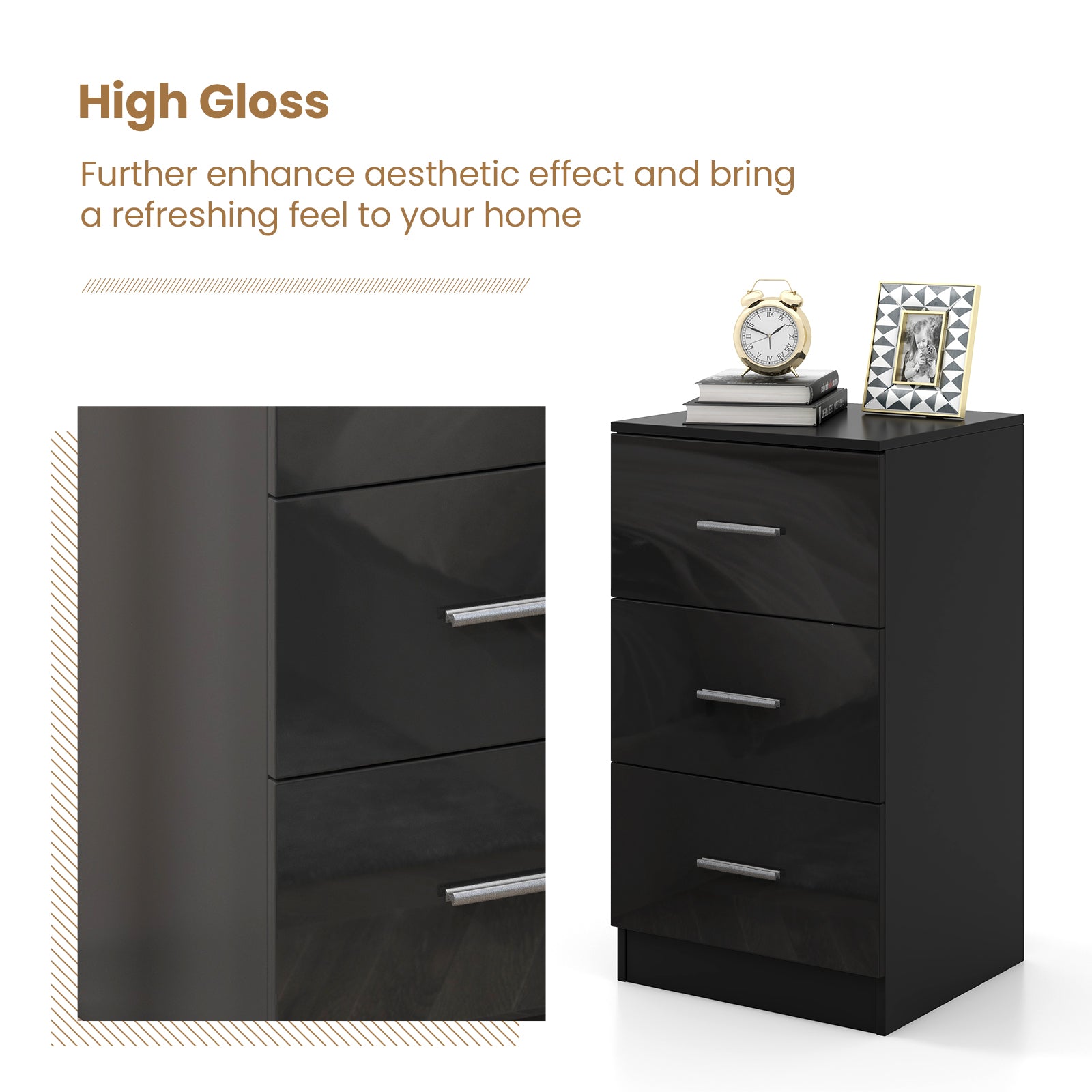 3-Drawer Wooden Dresser Cabinet with Anti-Toppling Device-Black