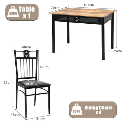 5 Pieces Kitchen Dining Table and Chair Set with Sponge Cushion-Natural