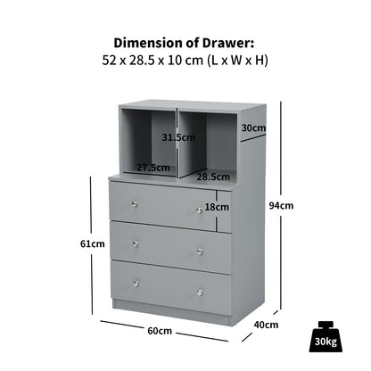 3-Drawer Dresser with 2 Open Compartments for Living Room Bedroom-Grey