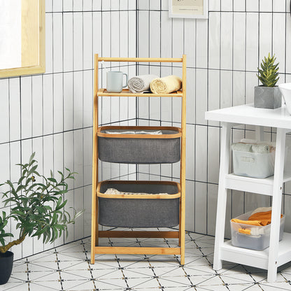 Freestanding A-Frame Laundry Hamper with Shelf-Natural