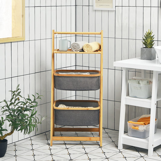 Freestanding A-Frame Laundry Hamper with Shelf-Natural