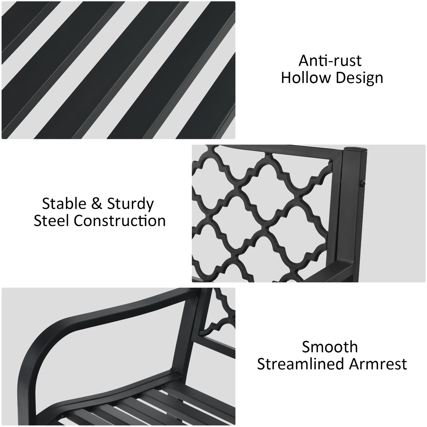 Patio Garden Bench with Iron Casted Seat, Armrest and Backrest