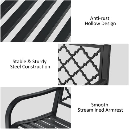 Patio Garden Bench with Iron Casted Seat, Armrest and Backrest