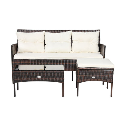 4 Seater Rattan Garden Furniture Set with Cushioned Sofa-White