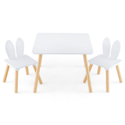 Kids Wooden Table and Rabbit Chairs Set with Space-Saving Structure-White