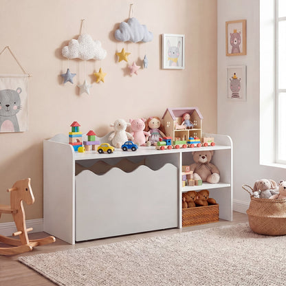 Scalloped Kids Bookshelf with Movable Drawer and Anti-Toppling Kit for Playroom-Grey