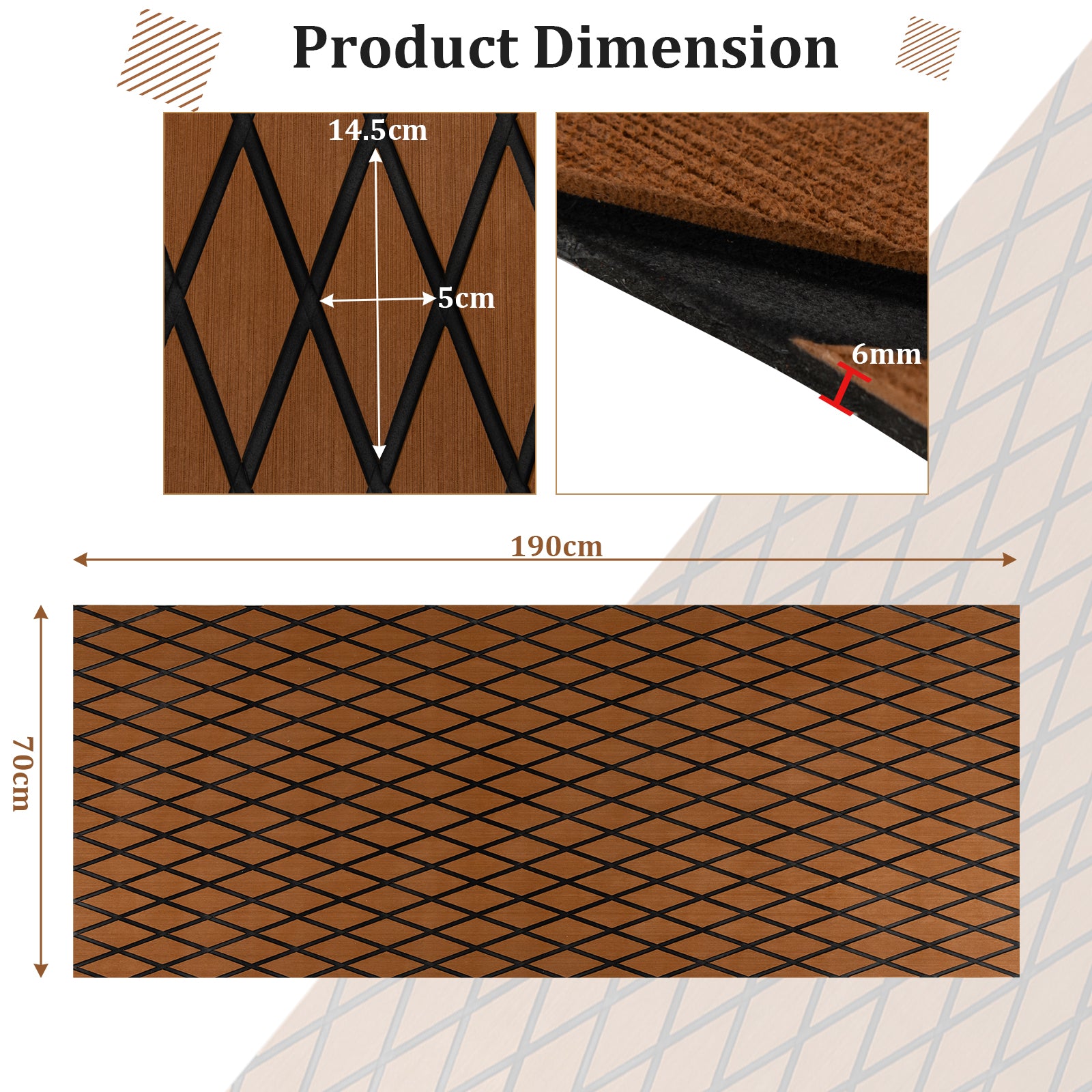 Non-Slip Waterproof Boat Decking Sheet with Self-Adhesive Backing-Brown