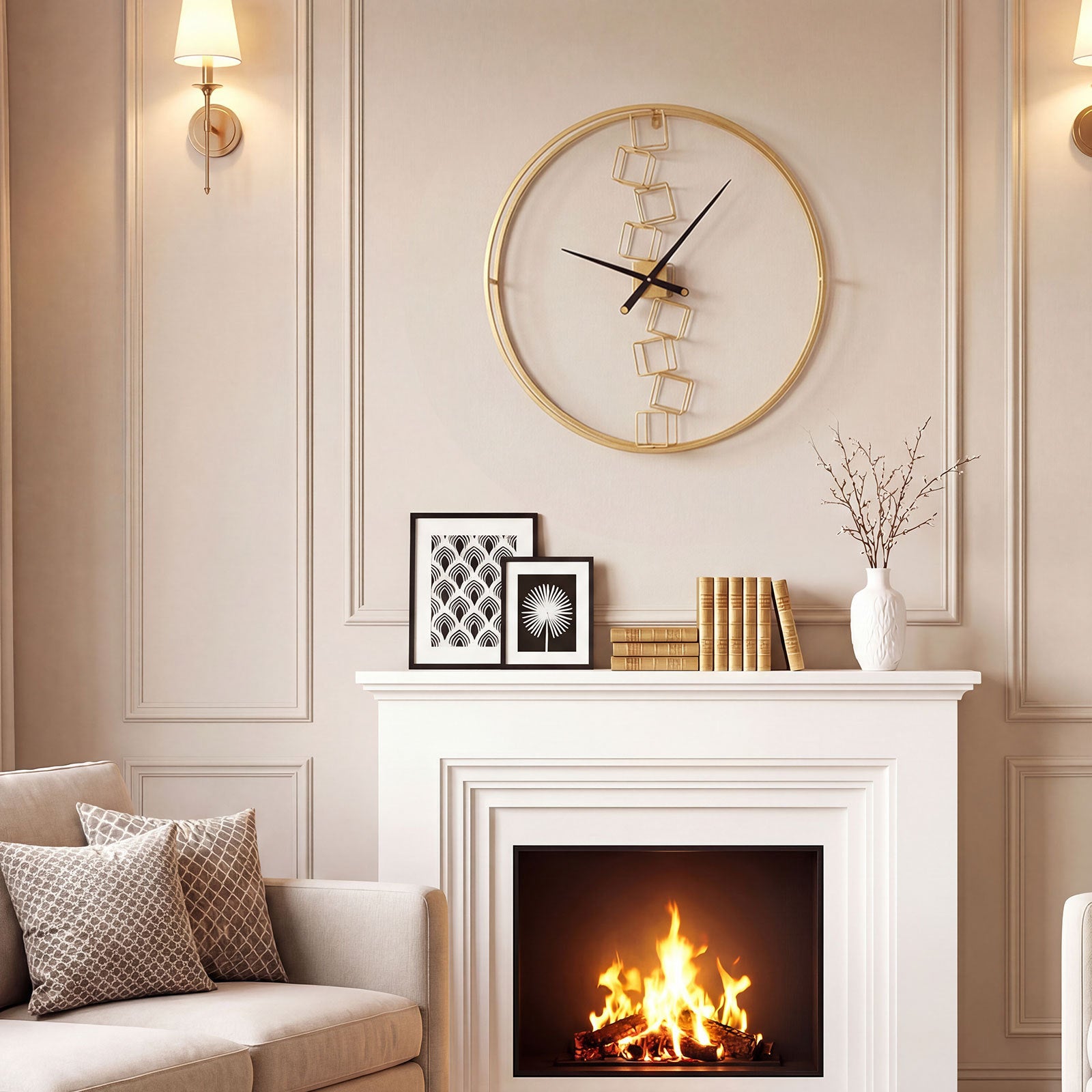 Nordic Style Large Wall Clock Battery-Operated for Living Room Bedroom-Yellow