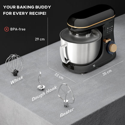 HOMCOM 1300W Kitchen Stand Mixer, with Accessories - Black