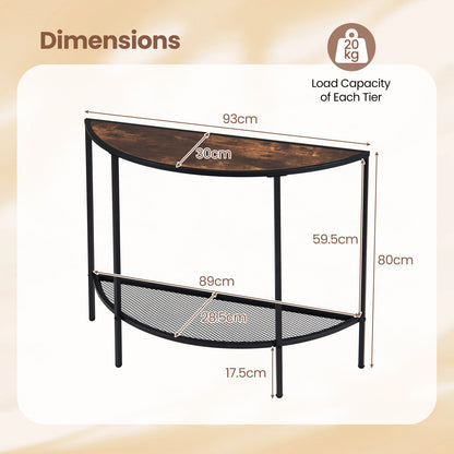 Half Moon Console Table 2-Tier Narrow Entryway Table with Storage Shelf-Rustic Brown
