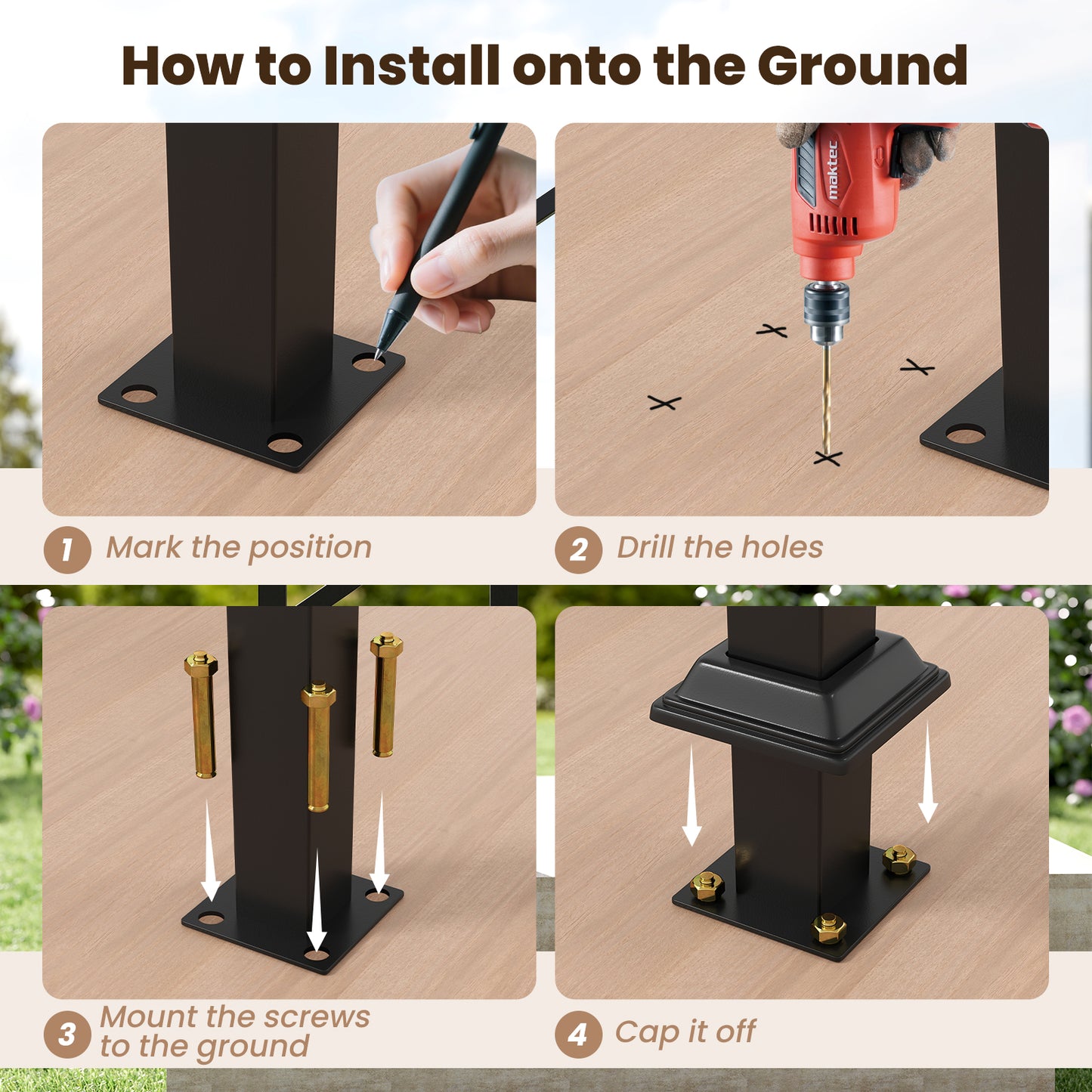Handrail for Outdoor Steps Fits 0-2/3/4/5/6 Steps with Flexible Angle Adjustment-3 step
