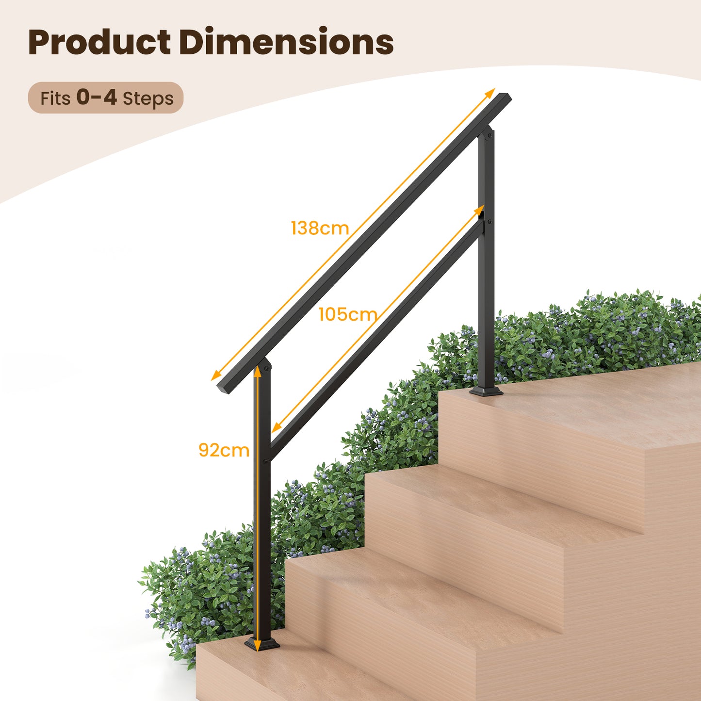 Handrail for Outdoor Steps Fits 0-2/3/4/5/6 Steps with Flexible Angle Adjustment-4 step