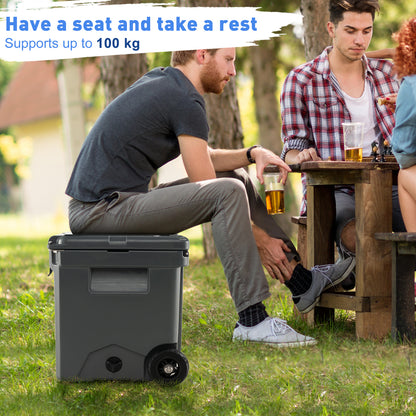 40 L Ice Chest Hard Cooler with Wheels and Handle-Grey