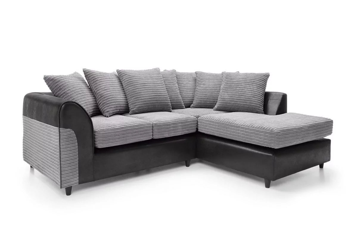 Spencer Cord Fabric Corner Sofa - Right Arm Black