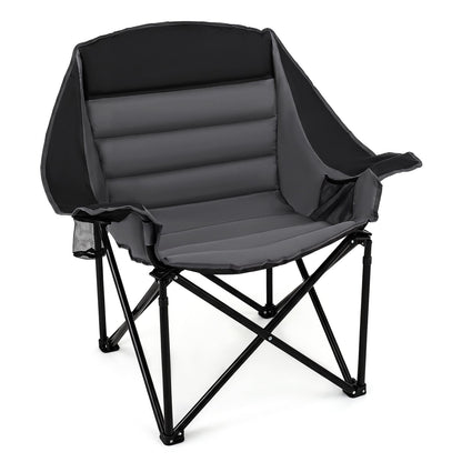 Heavy Duty Camping Chair with Padded Seat and Cup Holder-Black