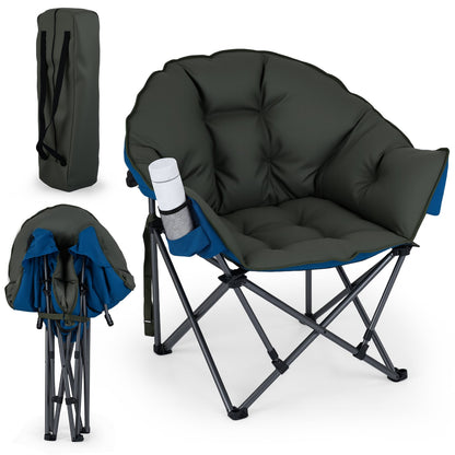 Heavy-Duty Folding Oxford Chair with Padded Seat and Cup Holder for Beach Fishing-Green