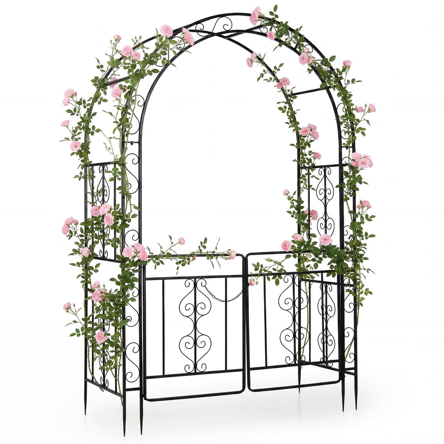 Heavy Duty Metal Garden Arch with Arched Top and Lockable Doors