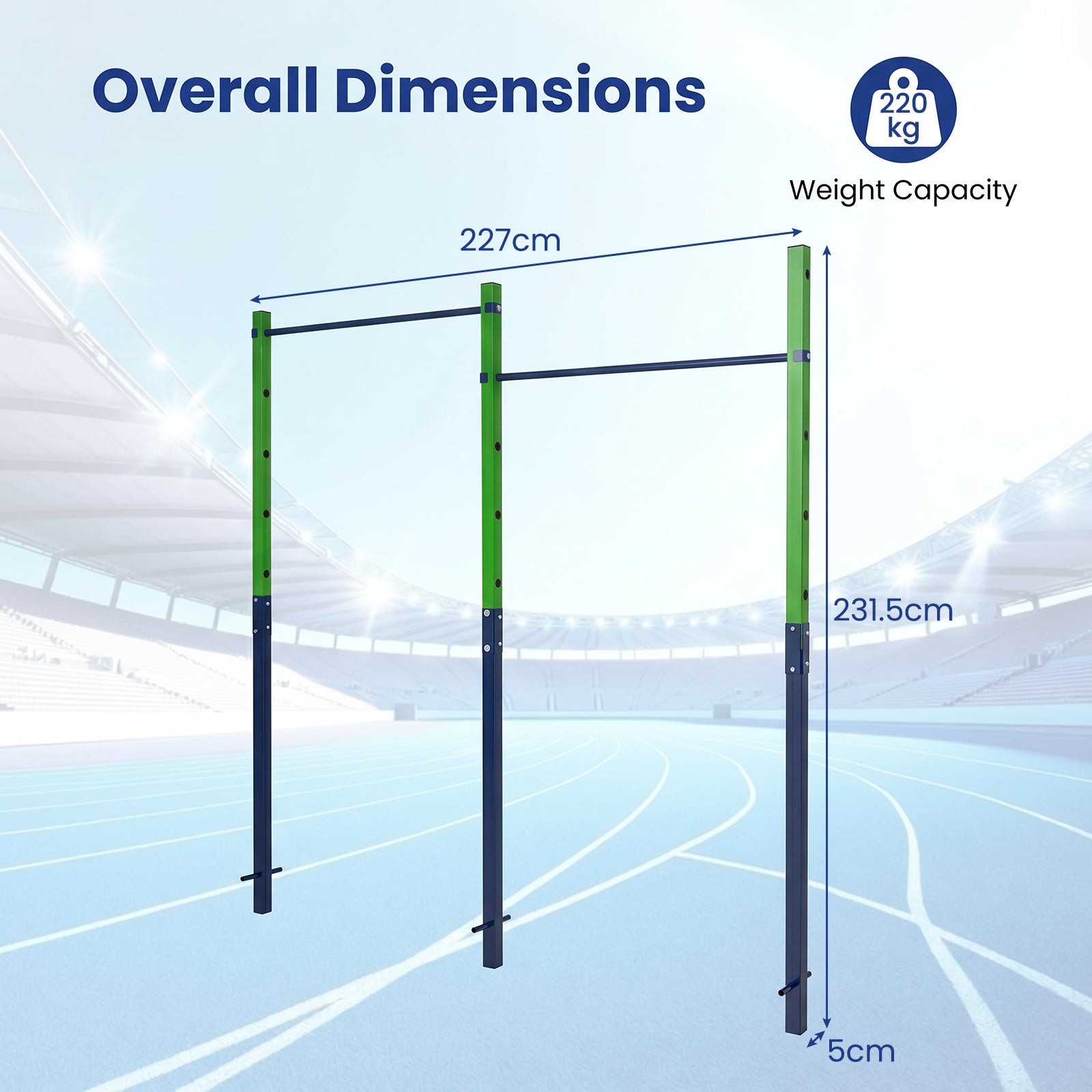 Heavy Duty Metal Pull Up Bar Station with 5 Adjustable Heights-Blue