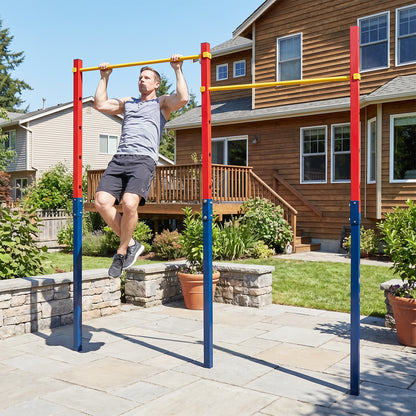 Heavy Duty Metal Pull Up Bar Station with 5 Adjustable Heights-Red