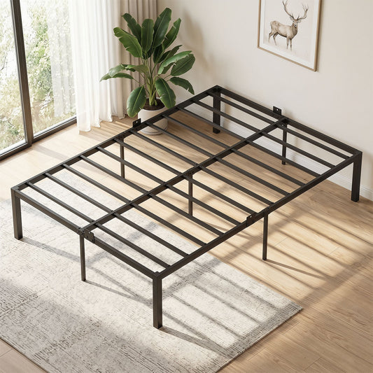 Heavy-Duty Platform Bed with Mattress Slide Stoppers and Under-bed Storage-Black