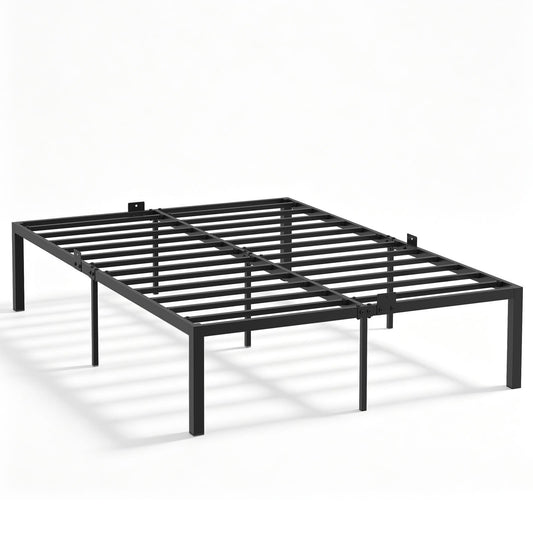 Heavy-Duty Platform Bed with Mattress Slide Stoppers and Under-bed Storage-Black