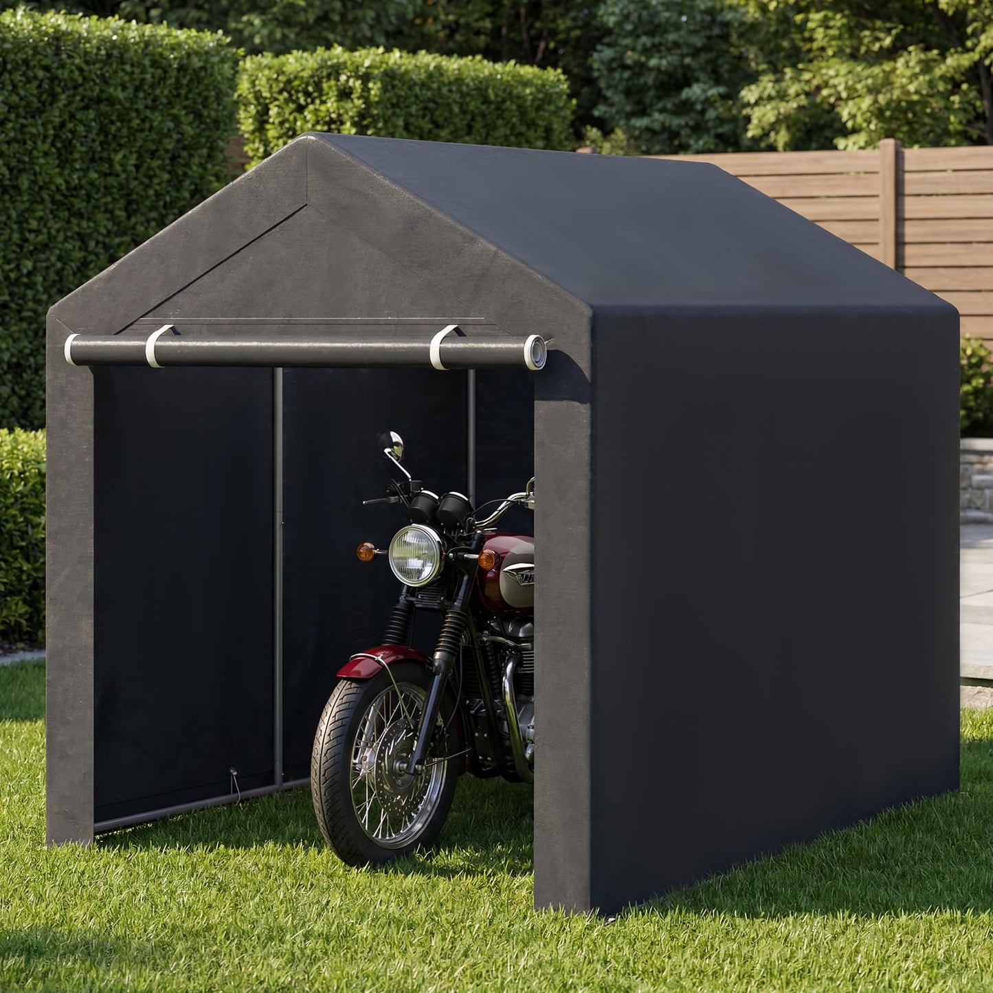 Heavy-Duty Portable Storage Shed with Roll-up Zipper Door and Sun-Protective Canopy-L