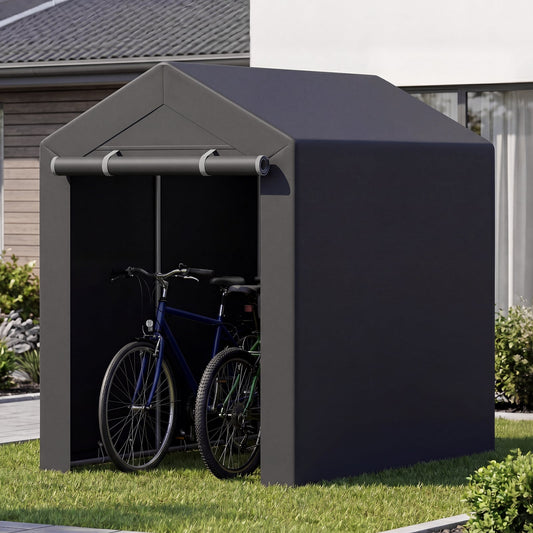 Heavy-Duty Portable Storage Shed with Roll-up Zipper Door and Sun-Protective Canopy-M