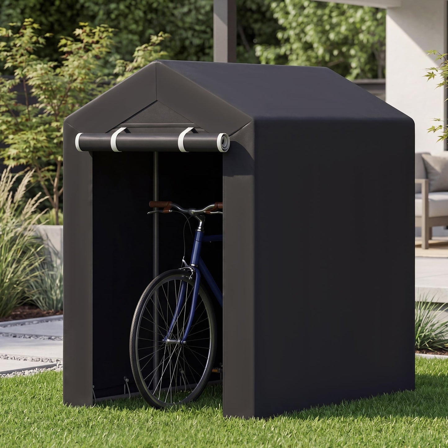 Heavy-Duty Portable Storage Shed with Roll-up Zipper Door and Sun-Protective Canopy-S