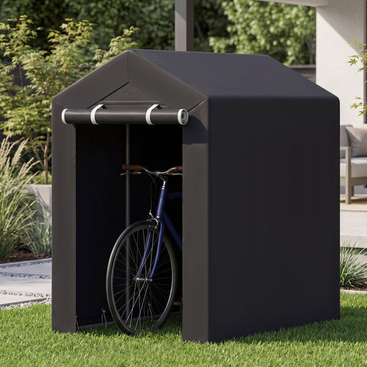 Heavy-Duty Portable Storage Shed with Roll-up Zipper Door and Sun-Protective Canopy-S